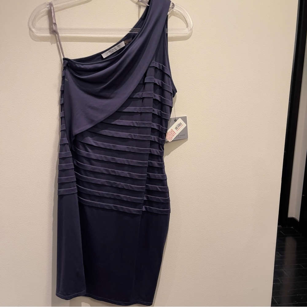 NWT- Marc New York Andrew Marc Navy One Shoulder Sheath Dress Size 10 Women’s